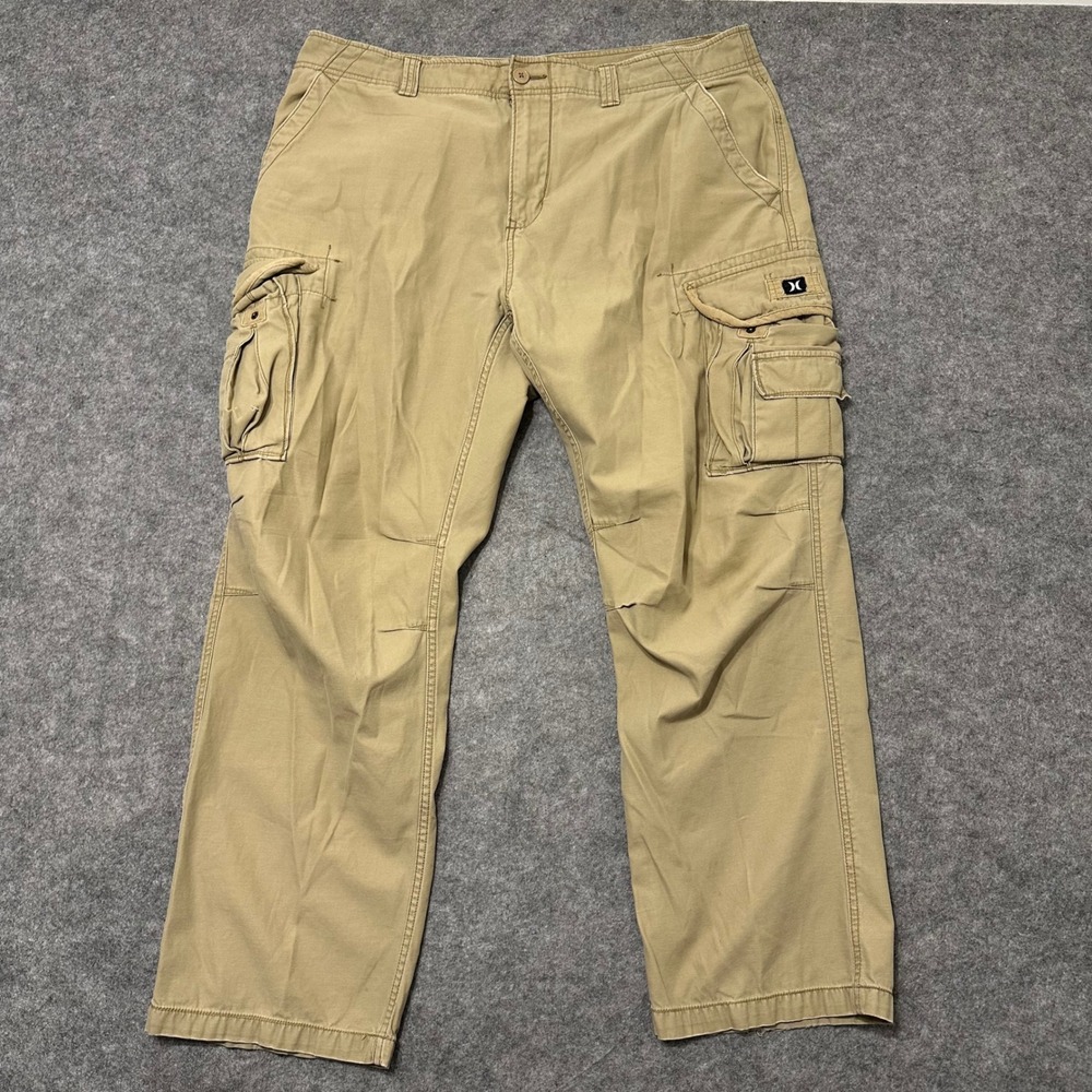 Hurley Cargo Pants Mens 38x32 Tan Y2K Baggy Skate Surf Cotton Multi Pocket